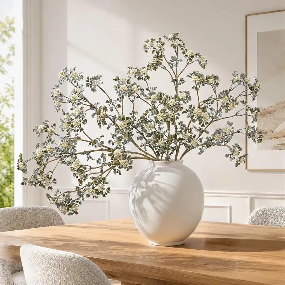 5 Pcs 23.62 Inch Spring White Faux Berry Stems Realistic Sedum Branches Artificial Flowers Picks for Wedding Holiday Seasonal Farmhouse Vase Mantel Harvest DIY Home Decor