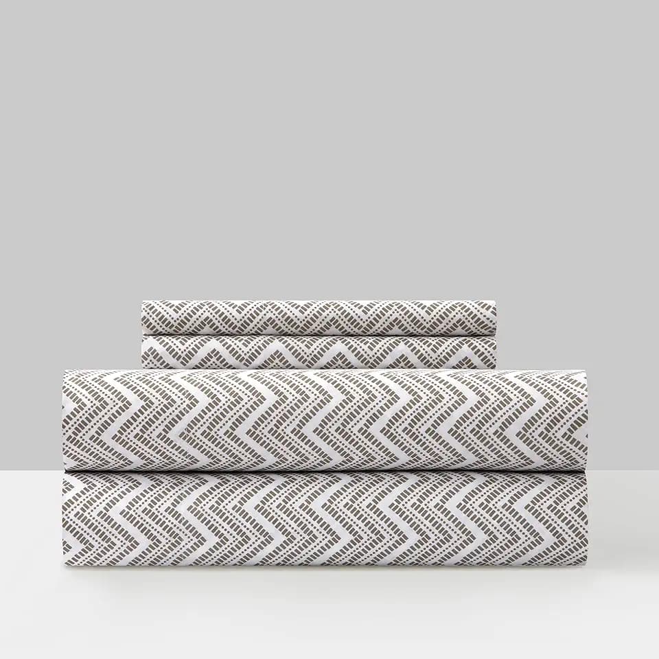Chic Home Alaina 3 Piece Sheet Set Super Soft Contemporary Striped Chevron Pattern Design – Includes 1 Flat, 1 Fitted Sheet, and 1 Pillowcase, Twin, Taupe