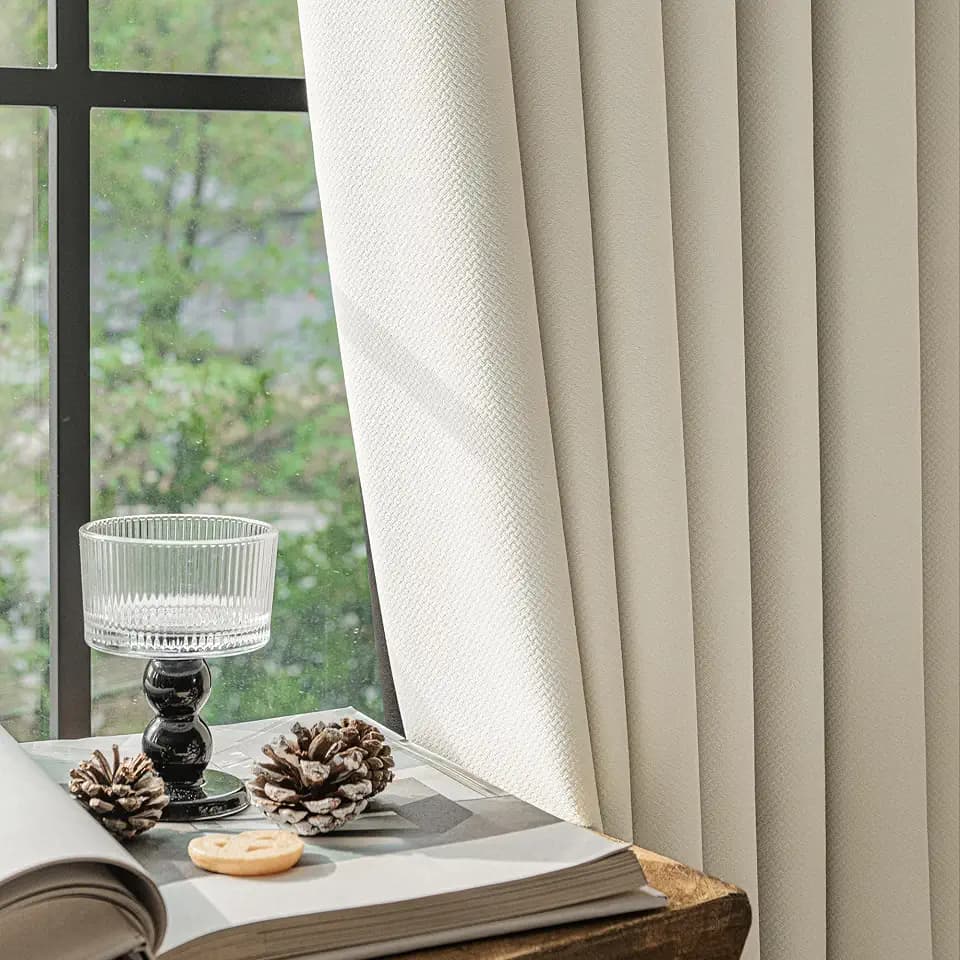 FMFUNCTEX 100% Blackout Beige Curtains 90 Inches for Bedroom, 2 Panels
