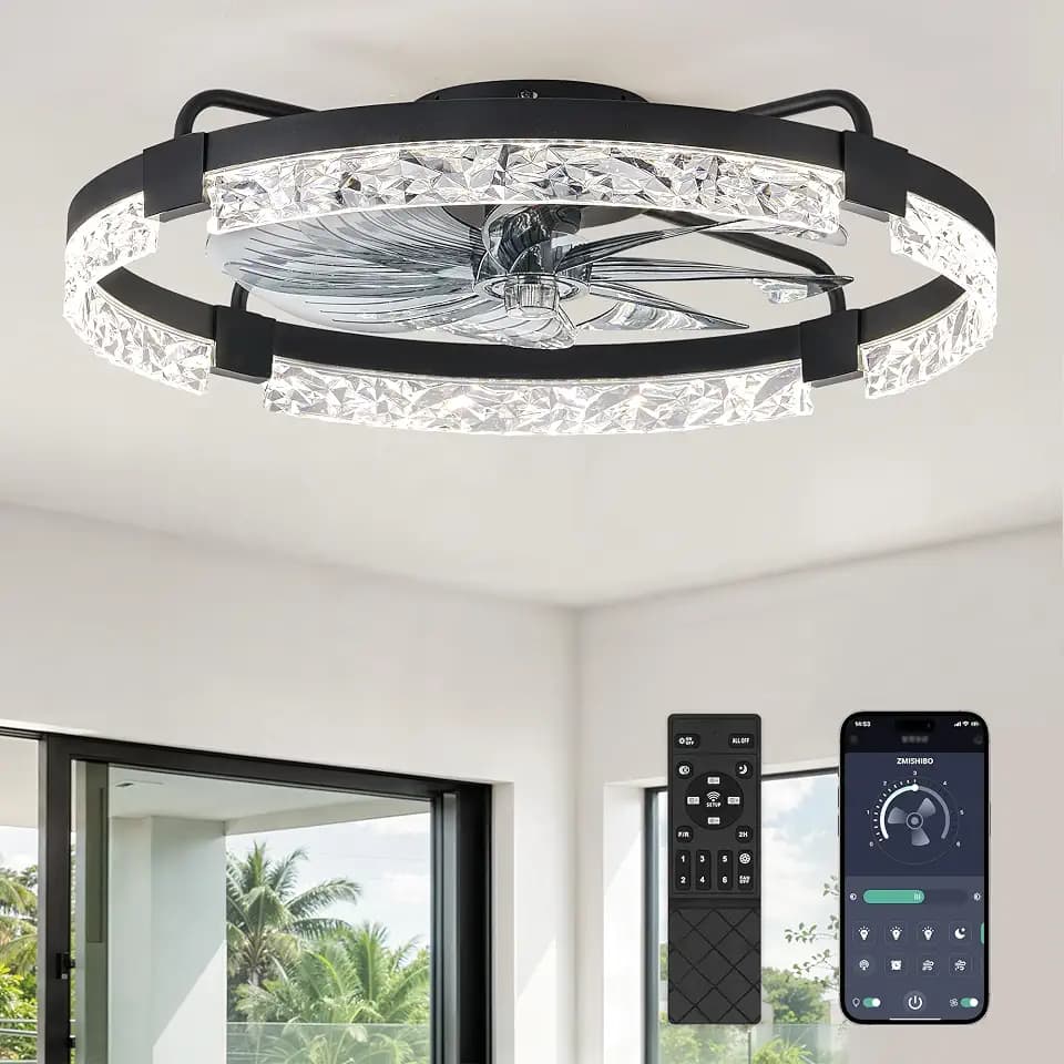 ZMISHIBO 24 Inch Ceiling Fans with Lights, Flush Mount Remote & App Control