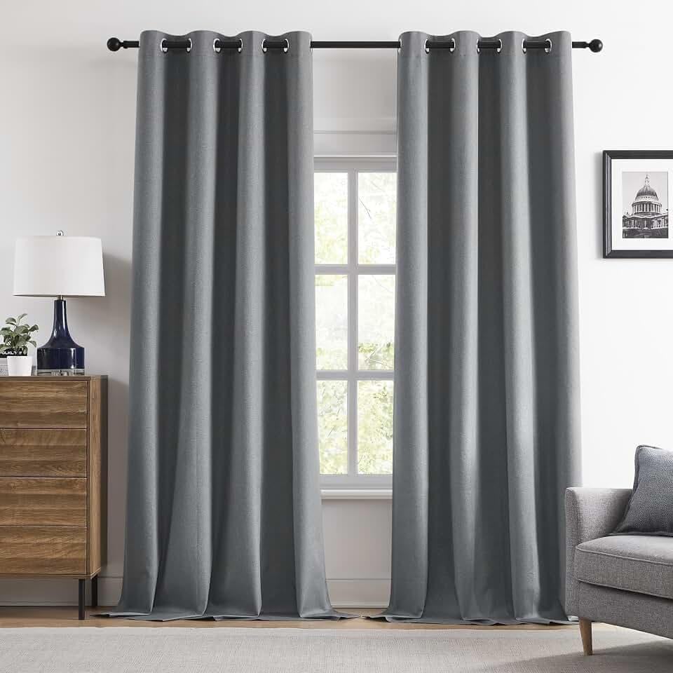 KangBang Total Blackout Linen Curtains 102 Inches Long Grey 2 Panels