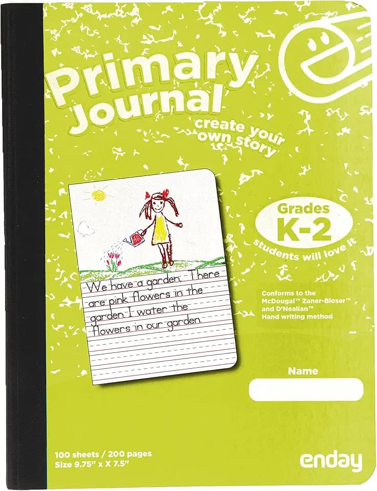 Enday Primary Journal Grades K-2, Green Primary Writing Journal, Half Page Ruled Primary Journal Composition Notebook for Kids, 100 Sheets kids Notebook