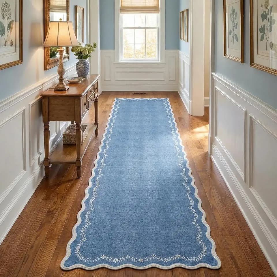 GarveeHome 2.5x10 Scalloped Washable Runner Rug Long Hallway Kitchen Rug