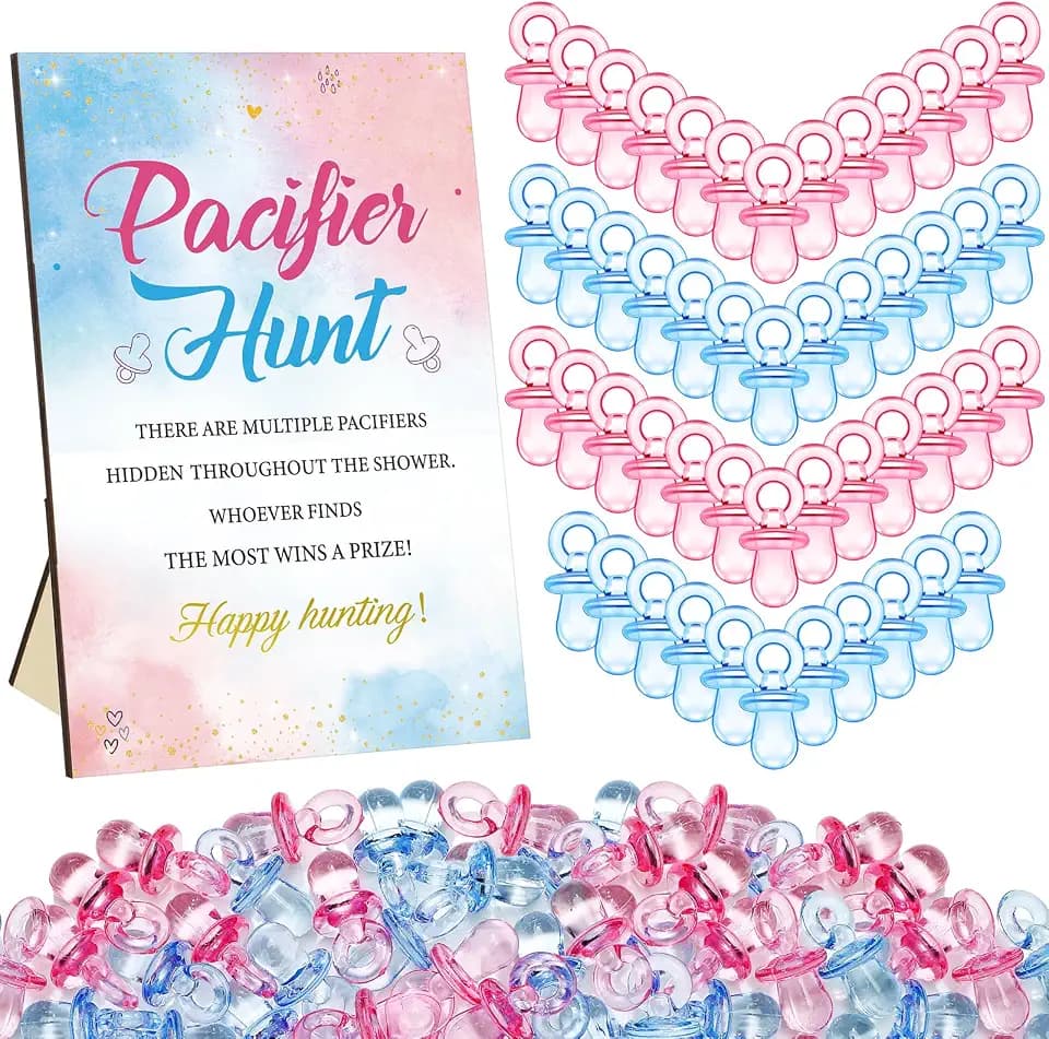 Thyle 51 Pcs Gender Reveal Pacifier Hunt Baby Shower Games Set