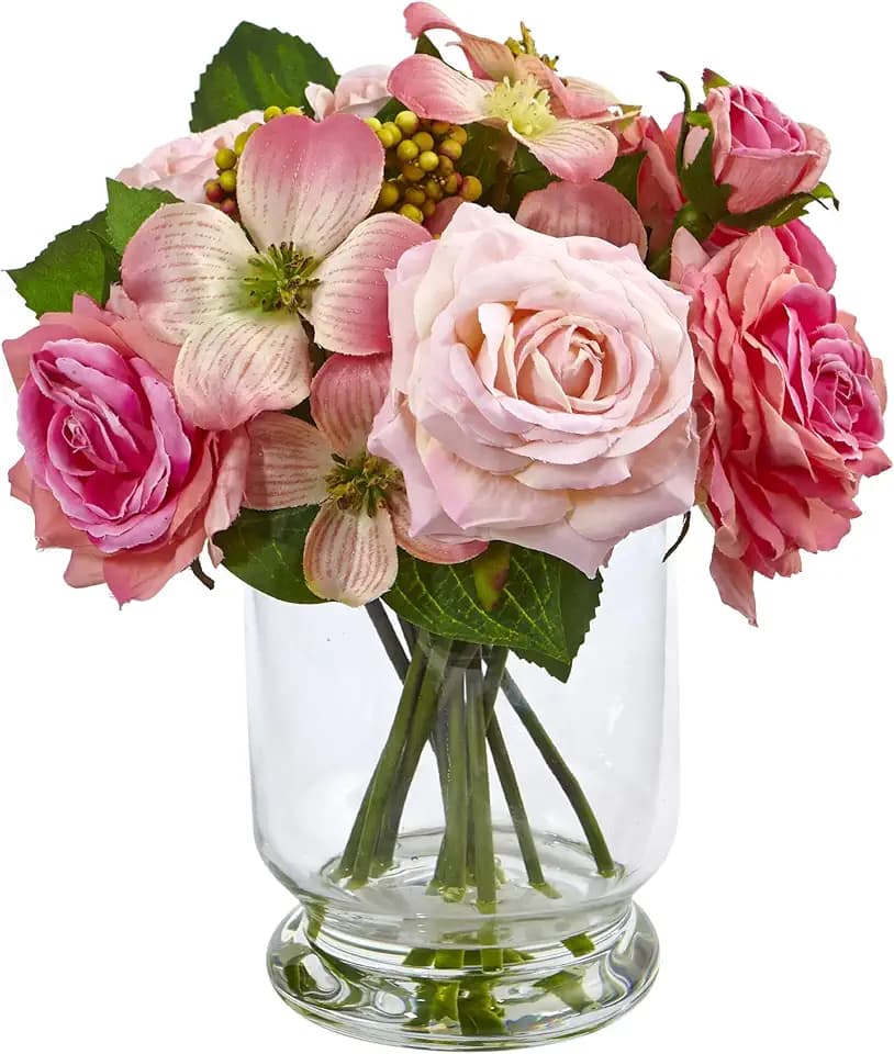 Nearly Natural 10in. Rose and Berry Arrangement