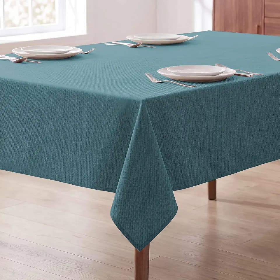H.VERSAILTEX Linen Textured Table Cloths 54 x 108 Inch Premium Solid Tablecloth Spill-Proof Waterproof Table Cover for Dining Buffet Feature Extra Soft and Thick Fabric Wrinkle Free, Teal