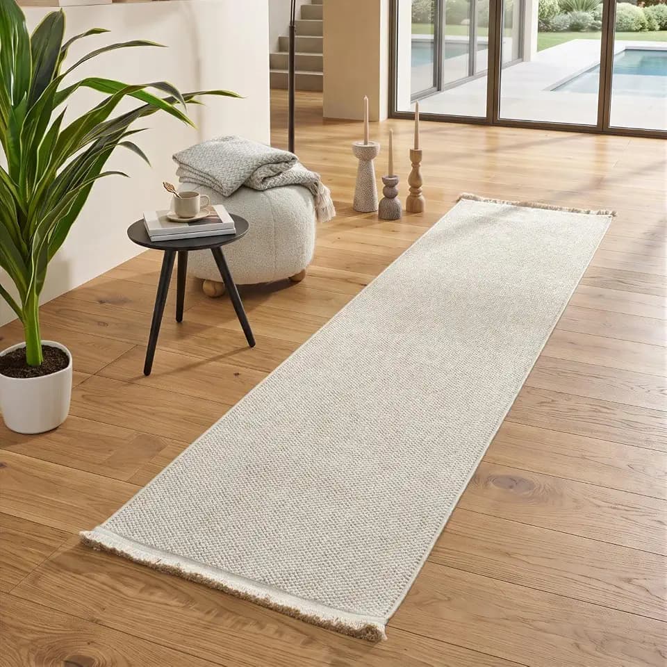 LUXE WEAVERS Solid Machine Woven Area Rug, Indoor Stain-Resistant Carpet, Beige 2x8