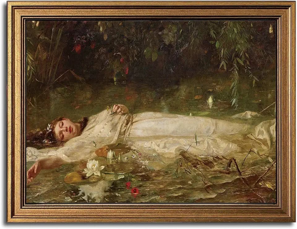Serene Woman in Water Vintage Gold Framed Wall Art 12x16 inch