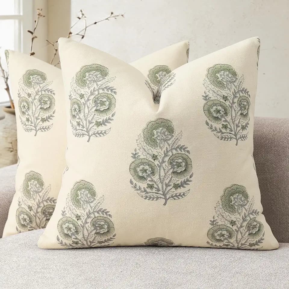 Vintage Floral Print Euro Sham Pillow Covers 26x26 Set of 2 Patterned Accent Decorative Cushion Covers Modern Farmhouse Throw Pillow Covers for Bed Sofa Couch Chair Living Room Home Decor, Sage Green