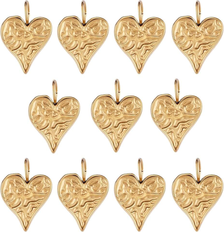 10 Pieces Heart Stainless Steel Charm Pendant Real 14K Gold Plated Charm Love Charm for Jewelry Necklace Bracelet Making Crafts