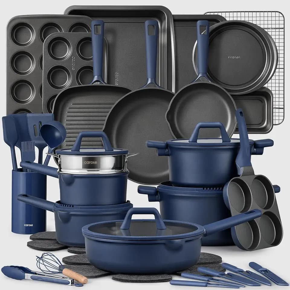 CAROTE 49pcs Pots and Pans Set, Nonstick Cookware Set with Bakeware