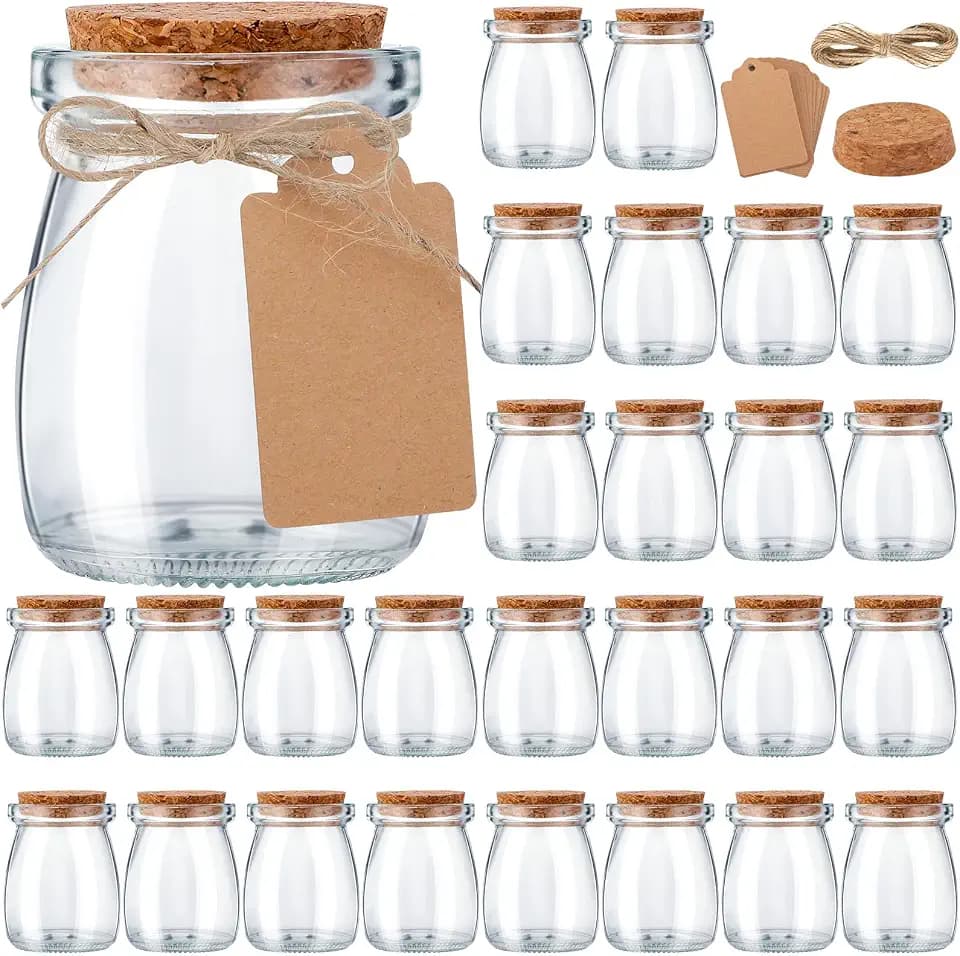 Suclain 50 Pack Mini Glass Jars with Cork Lid 3.4 oz for Party Favors
