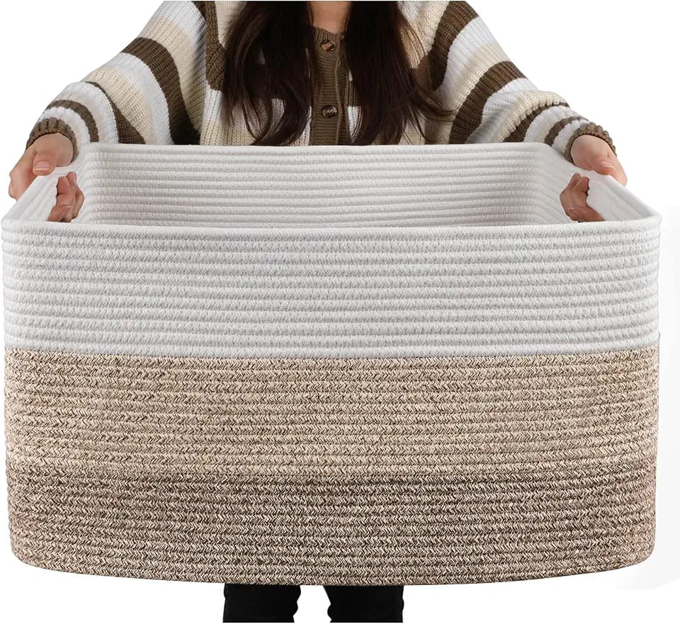 OIAHOMY Blanket Basket Laundry Basket Dog Toy Basket 75L Gradient Brown