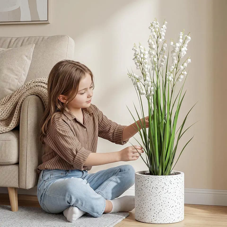 Ttranewsoo Artificial Grass Plant with Pot 36 Inch, White Flower Fake Plant, Faux Grass Plant, Tall Artificial Plants for Indoor Living Room Bedroom Office Entryway Porch Patio Outdoor Home Decor