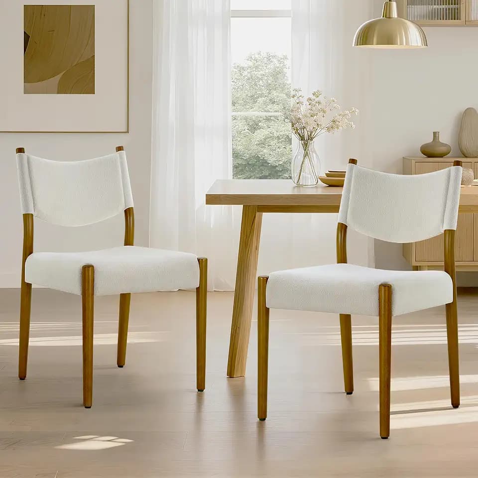 KISLOT Upholstered Dining Chairs Set of 2, Solid Wood Armless Kitchen Chairs with Soft Polyester Fabric, Linen
