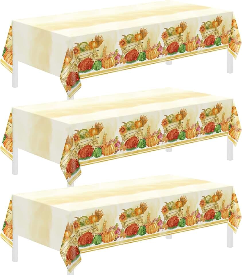 Childom 3 Pack Thanksgiving Tablecloths,Thanksgiving Decorations 54x108 Inch Plastic Table Cloth Rectangle Table,Disposable Tablecloths for Home,Picnic,Birthday,Outdoor,Friendsgiving Party Decorations