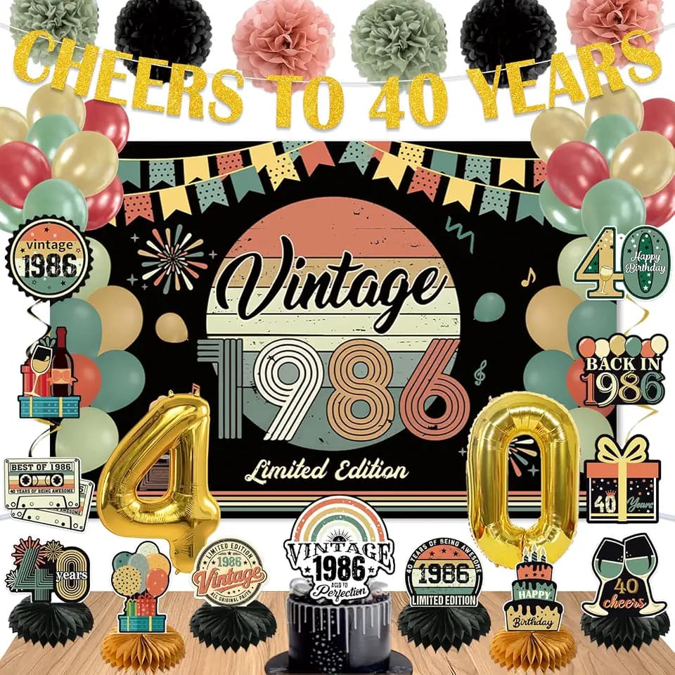 Vintage 47Pcs 40th Birthday Decorations for Men & Women, Pre-Assembled Set.