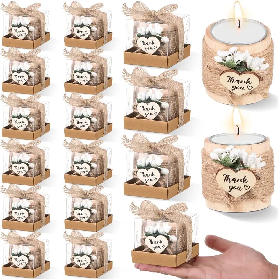 Retisee Wedding Candle Favors Wood Tealight Candle Holder, 24 Sets