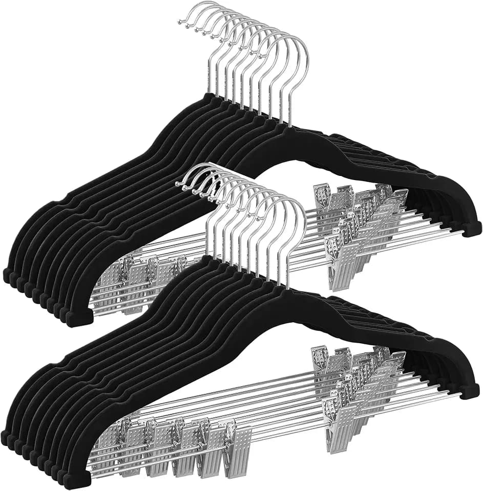 SONGMICS 20-Pack Pants Hangers, Velvet Hangers with Adjustable Clips,