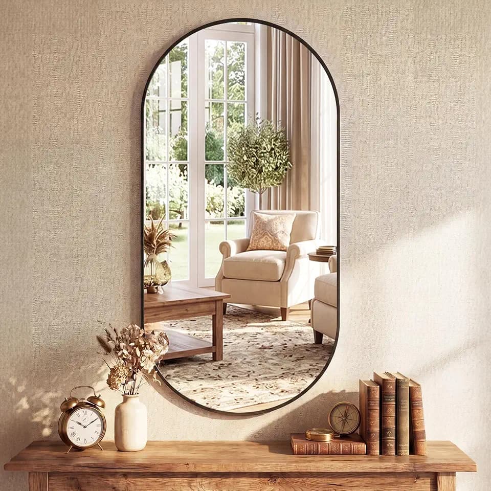 DUMOS 24" x 48" Oval Bathroom Mirror, Black Wall Mirrors with Metal Frame