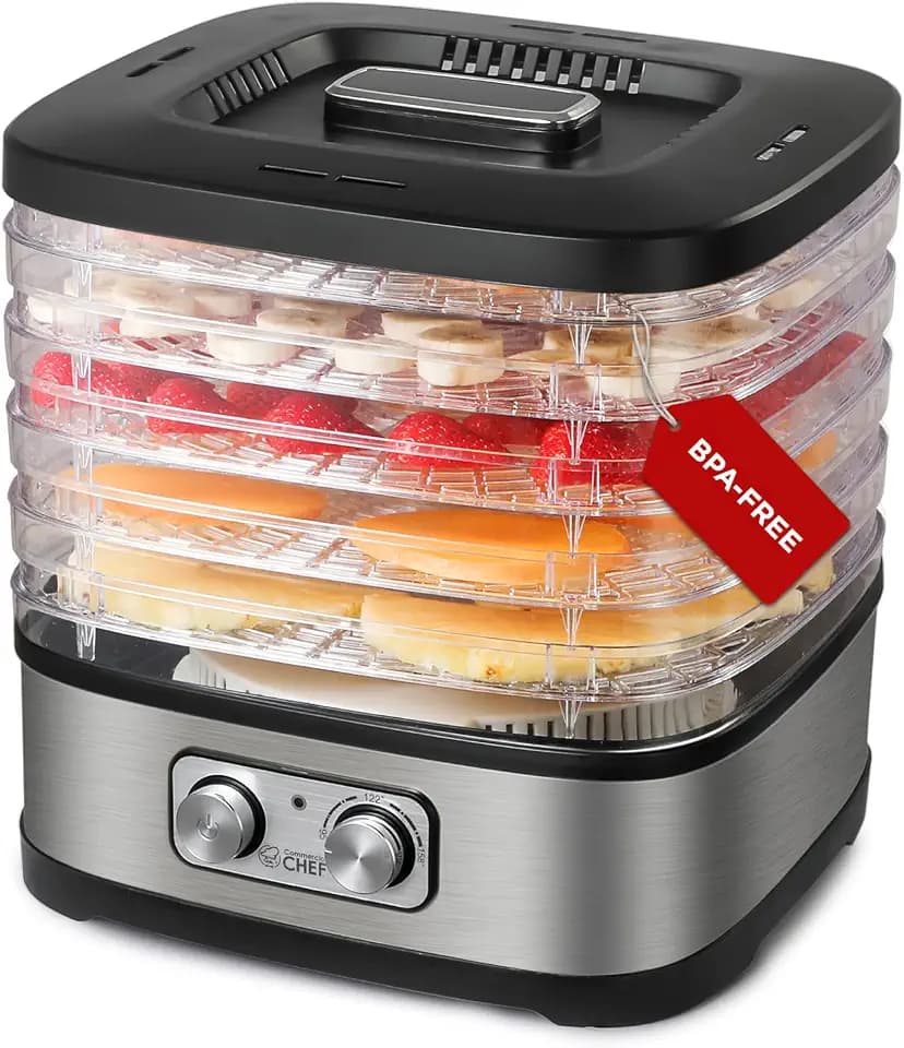 Commercial Chef Food Dehydrator, 5 BPA-Free 10” x 9.25” Trays, CHD200S