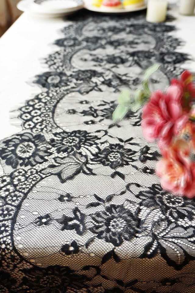 Letjolt 2 Pcs Black Lace Table Runner Decoration 14 x 120 Inches
