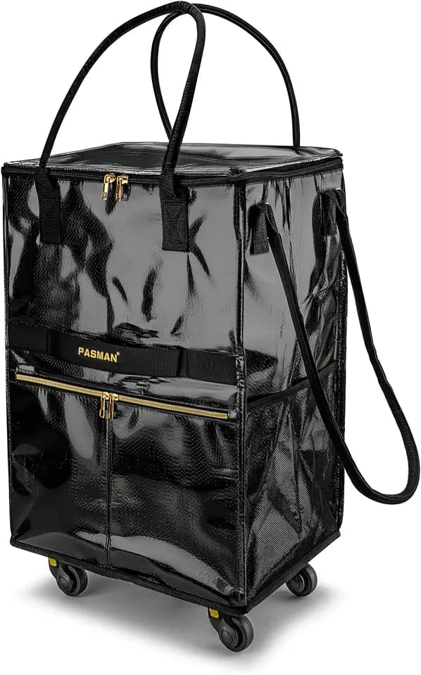 PASMAN Reusable Foldable Rolling Grocery Bag on 5 Wheels,Large,Black