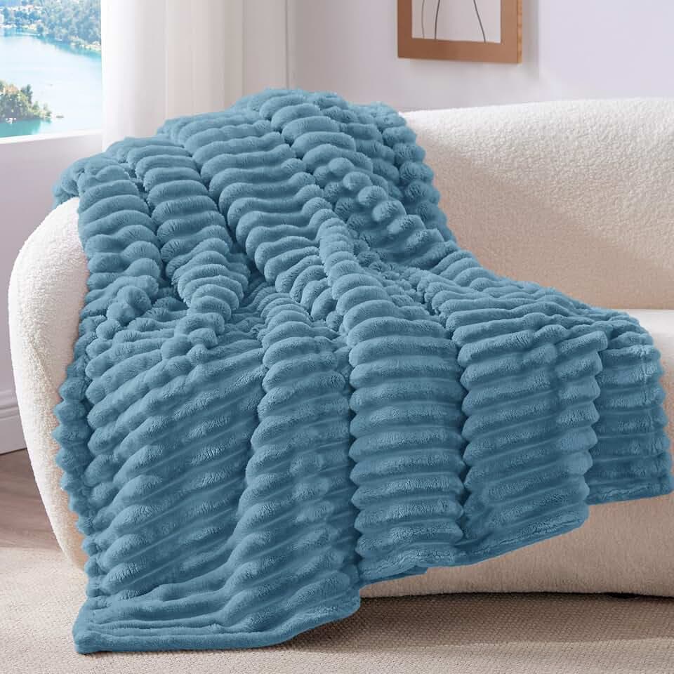 BEDELITE Ribbed Twin Blanket for Couch & Bed,Light Blue, 60"x80"