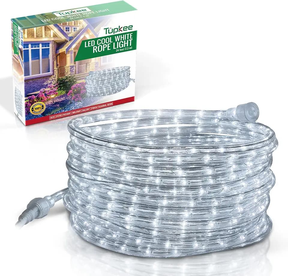Cool-White LED Rope Light, 24 feet, Indoor/Outdoor, Waterproof Tube