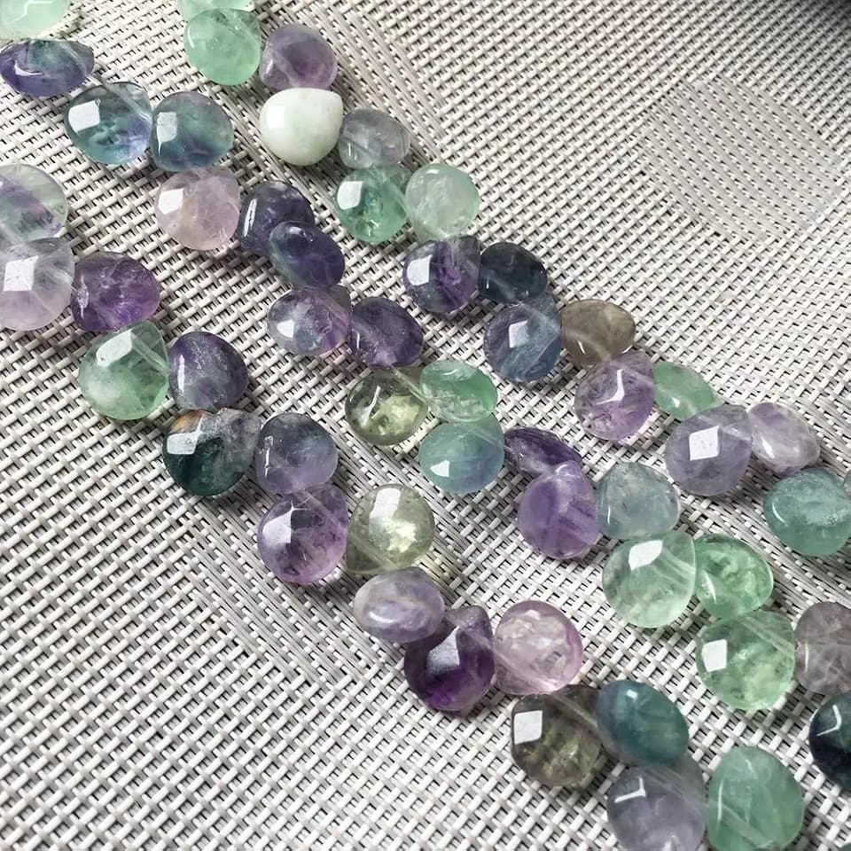 Natural Stone Beads Waterdrop Shape Faceted Fluorite Bead Stone Charms for Jewelry Making Necklace Bracelet 10X12X5mm 7.9 inch