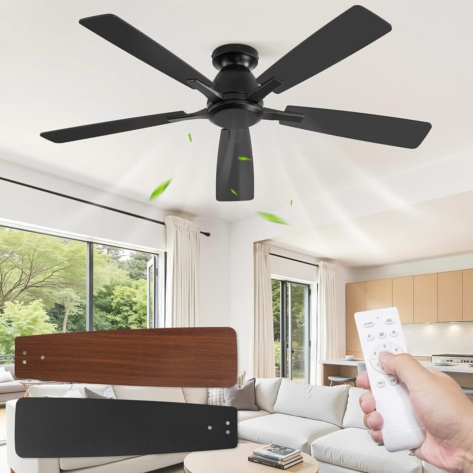Fanbulous 52 Inch Flush Mount Ceiling Fan No Light with Remote, Black