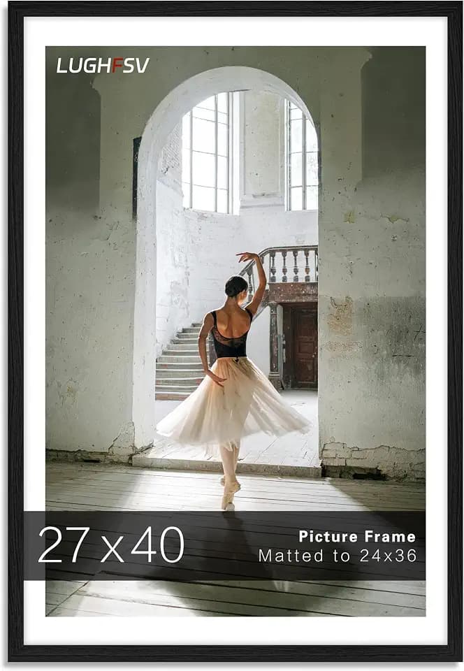 27x40 Picture Frame for Wall, Poster Frame 27x40 with Mat or 24x36 without Mat, Horizontal and Vertical for Wall Mounting, Home Office Decoration
