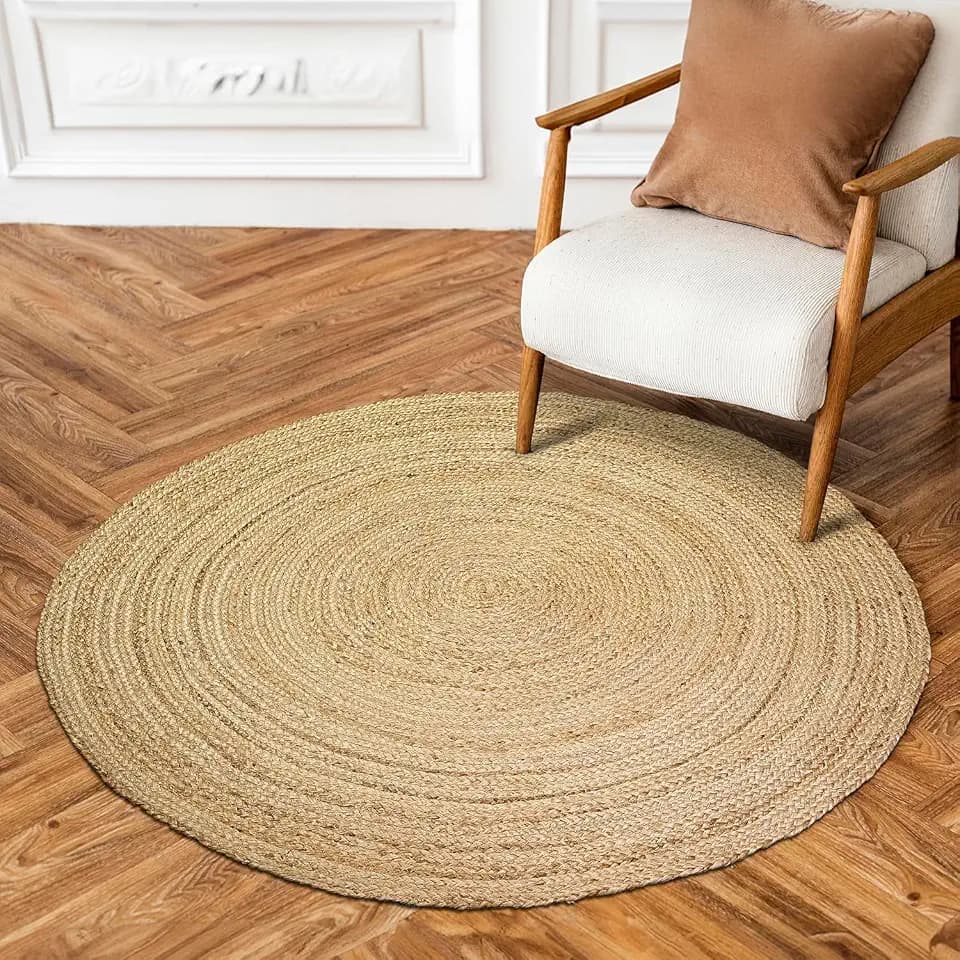 HUAHOO Jute Rug - Natural Hand Woven Jute Area Rug, 2' Round Rugs for Outdoor and Indoor, Farmhouse Rug for Dining Room Kitchen, Living Area, Under Table (Natural, 2ft Round)