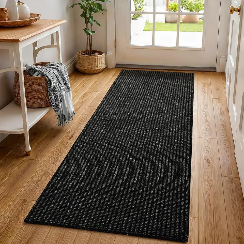 Softlife Hallway Runner Rug 2x6 ft Faux Jute Rugs Washable Entryway Rug Hall Carpet Runner Modern Farmhouse Laundry Kitchen Room Mat Long Carpet for Bathroom, Black