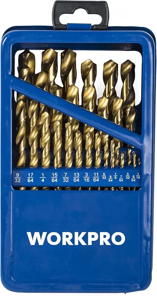 WORKPRO Titanium Drill Bit Set, 29-Piece 1/16-inch to 1/2-inch Twist Drill Bits Kit with Durable Metal Case