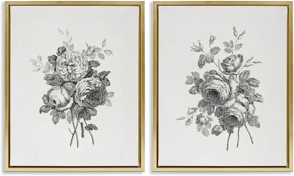 'Antique Bundles of Flowers'| 2pc Floating Frame Art Set 2