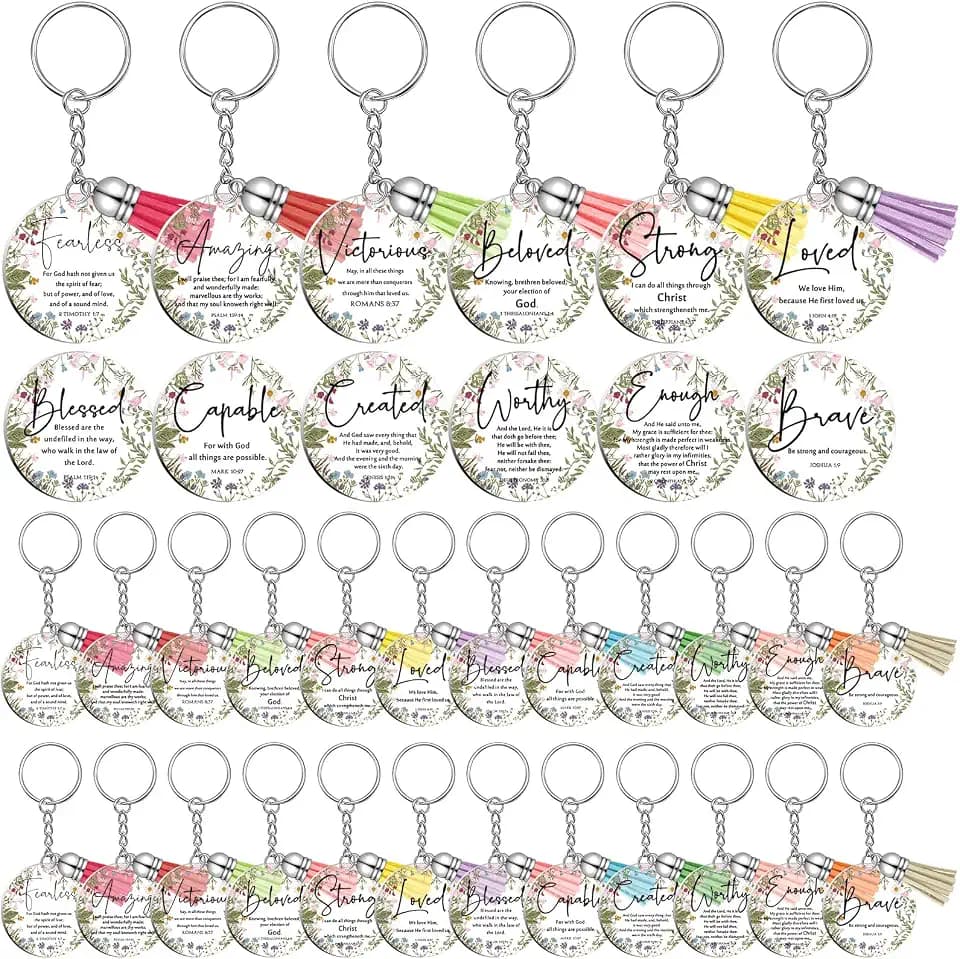 Equsion 36 Pcs Bible Verse Keychains Bulk Christian Gift, Wildflower