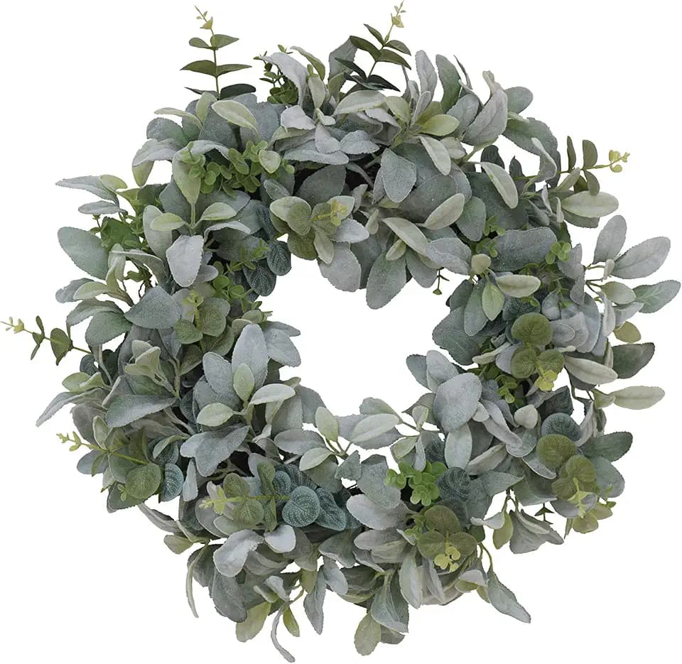 Puleo International 22" Artificial Flocked Lambs Ear Wreath