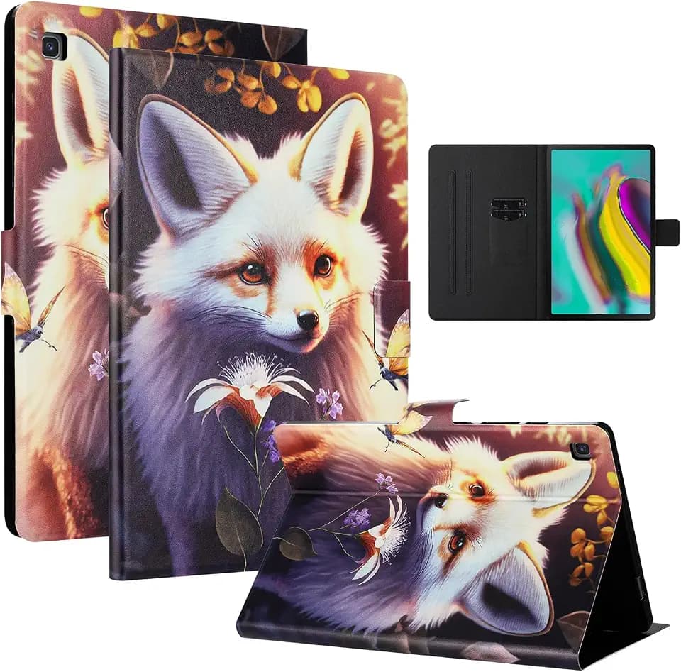 Hülle für Samsung Galaxy Tab S5e 10.5 Zoll (SM-T725/T720) PU Leder Geldtasche Kartenhalter Samsung Galaxy Tab S5E Tablet Case Cover Magnetkraft Blumen und Füchse