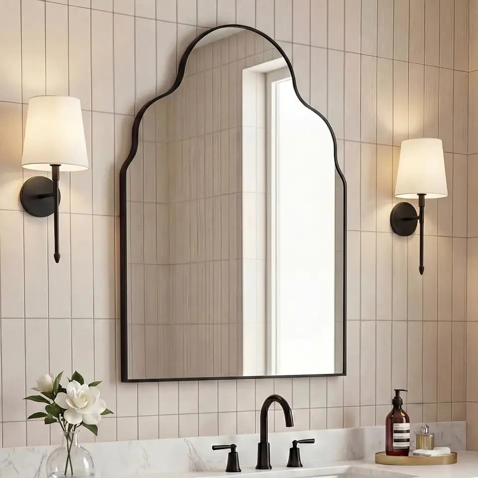 JONATHAN Y Alora Scalloped Arch Metal Wall Mounted Mirror 24" x 36", Black