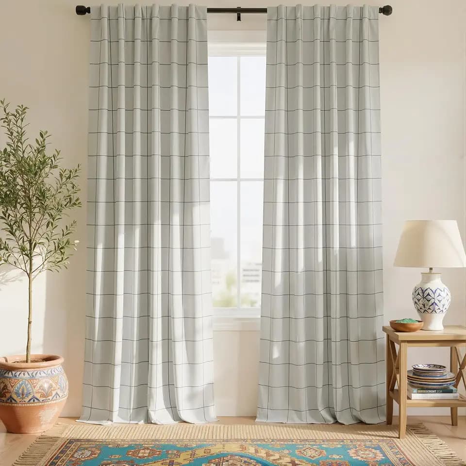 NICETOWN 100% Blackout Plaid Doorway Curtains, Black, W52xL80, 2 Panels