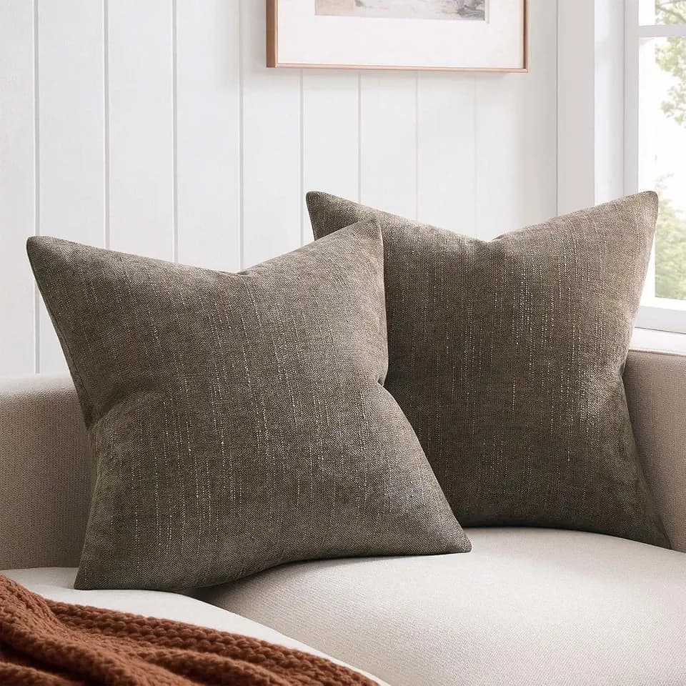 JUSPURBET Decorative Chenille 20x20 Throw Pillow Covers Set of 2,Brown Gray