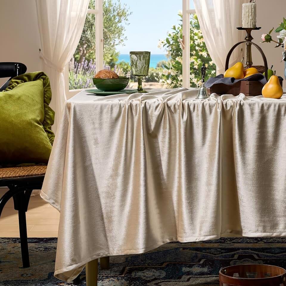 Velvet Champagne Table Cloth Rectangle Table French Luxury Solid Tablecloth