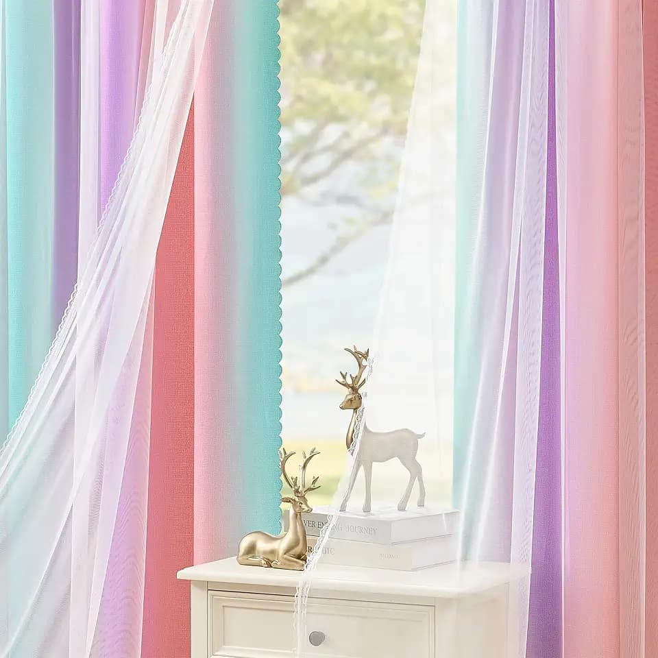XiDi 100% Blackout Curtains for Girls Bedroom 63 Inch Long Colorful Rainbow