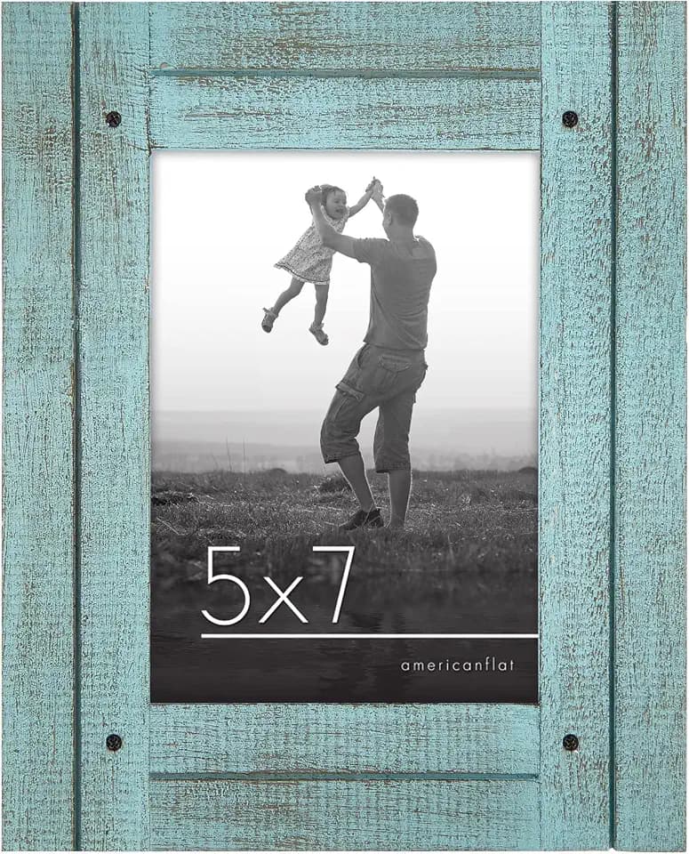 Americanflat 5x7 Picture Frame - Distressed Wood - Turquoise Blue