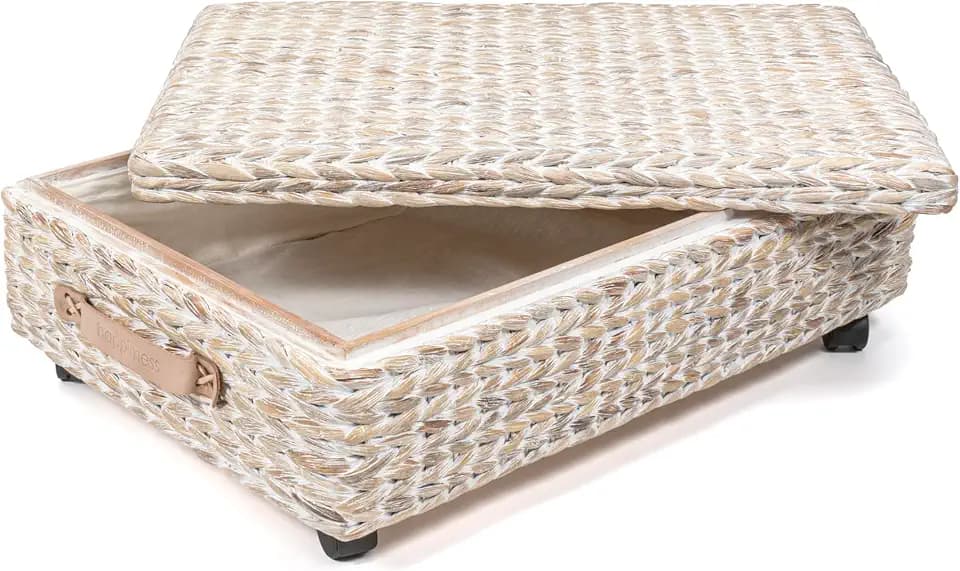 happimess Chett Underbed Storage Bin Wheels 26", White Wash