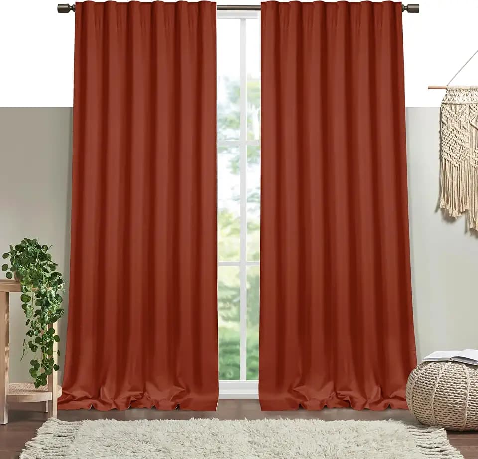 Rust Solid Panel Curtains, 84 Inches Long, Set of 2, 100% Cotton, Light Filtering for Privacy, Earthy Farmhouse Charm, Perfect for Bedroom, Living Room, 54" W x 84" L