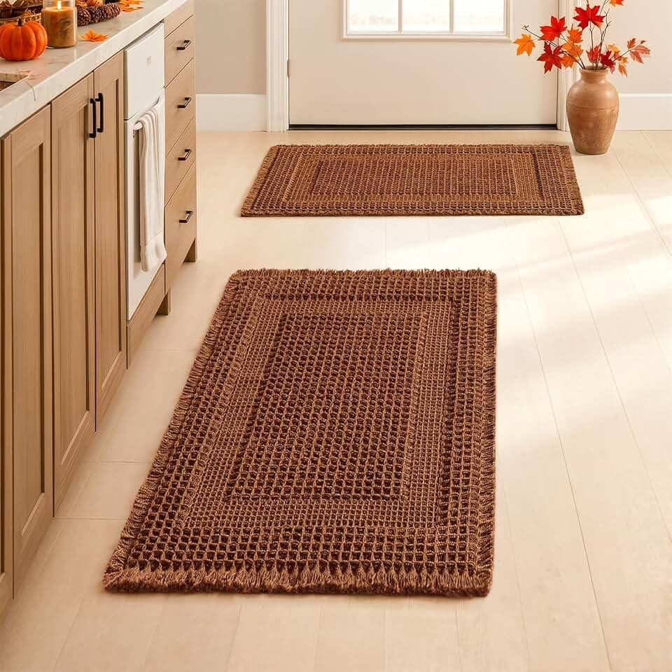 MIULEE Fall Terracotta Set of 2 Waffle Bathroom Rugs Boho Bath Mat 17x24 in