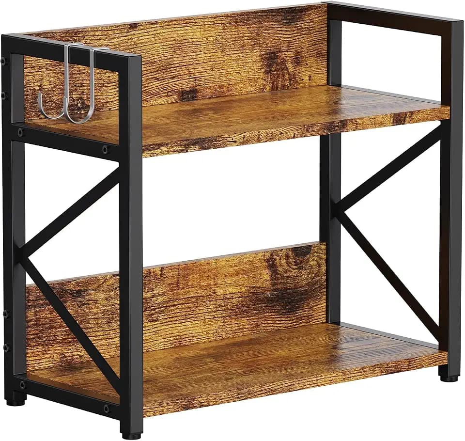RUILALIFE 2 Tier Kitchen Counter Shelf Organizer, Coffee Bar Station Organizer for Countertop,Space Saving Spice Rack, Desk Shelf Riser, Coffee Bar Accessories(Rustic Brown, Medium)