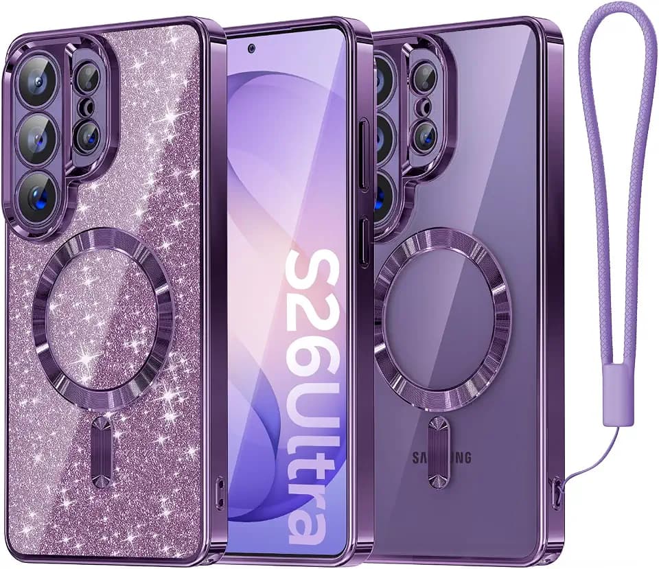 Meifigno Candy Series handyhülle für Samsung Galaxy S26 Ultra Hülle 6.9", kompatibel mit MagSafe, mit Glitter Card & Wrist Strap, Surround Camera Protection for Galaxy S26 Ultra Case, Violett
